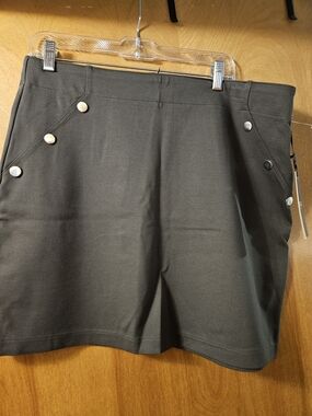 High-Rise Olive Midi Skirt with Snap Pocket Accents